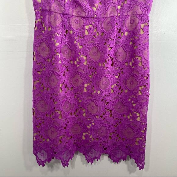 Gianni Bini Lilac Fuchsia Lace Mesh Overlay Sleeveless Sheath Dress 6 - Picture 5 of 9